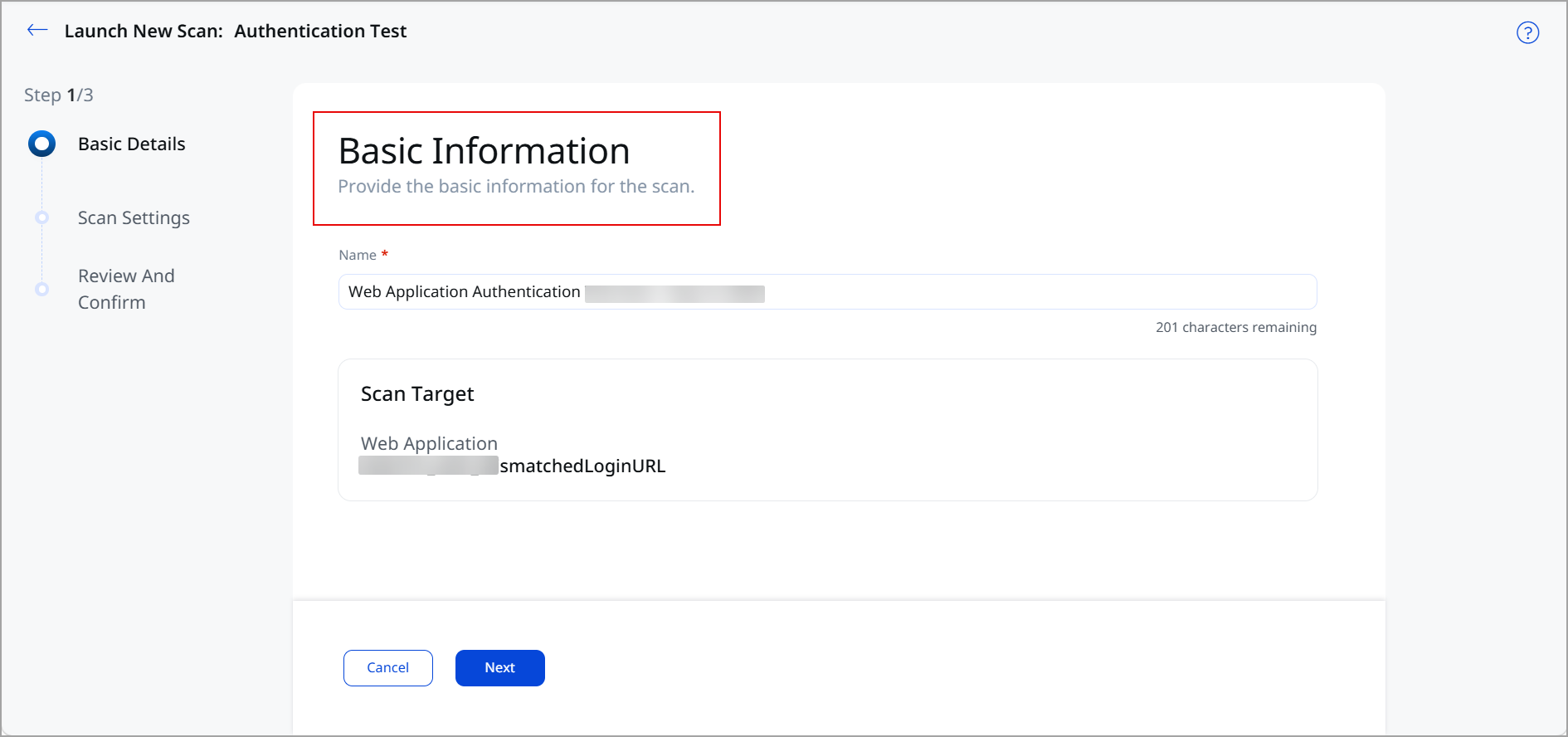 Provide the basic information required to run the scan